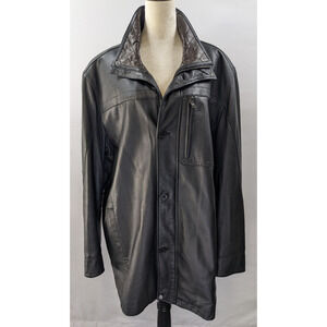 Andrew Marc Leather Coat Black Size XL Jacket Brown Contrasting Collar Pockets